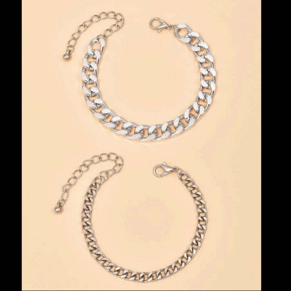 2pc Silver Simple Chain Bracelets - Picture 2 of 2